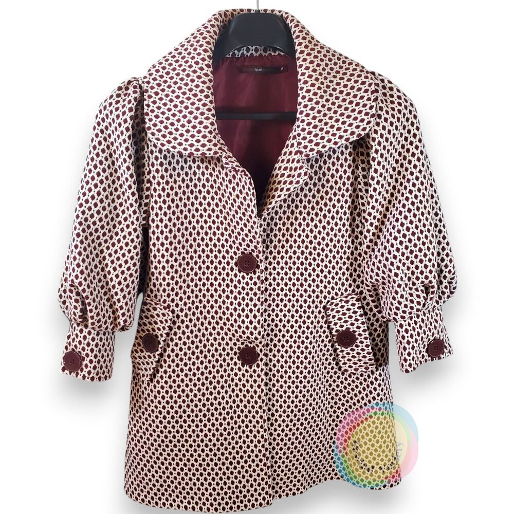 Hazel Maroon & White Geometric Jacket M (Anthro)